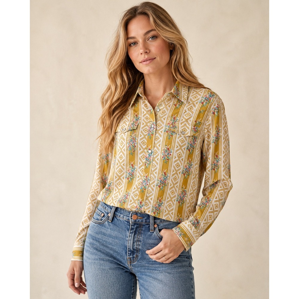 Roper Pearl Snap Shirt M Romantic Western Floral Modern Cowgirl Rodeo